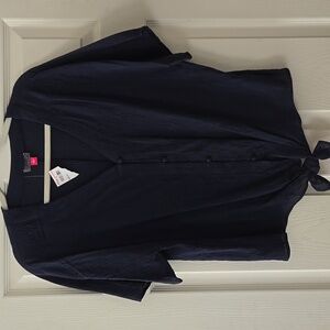 NWOT Vince Camuto Button Tie Front Blouse Navy Blue